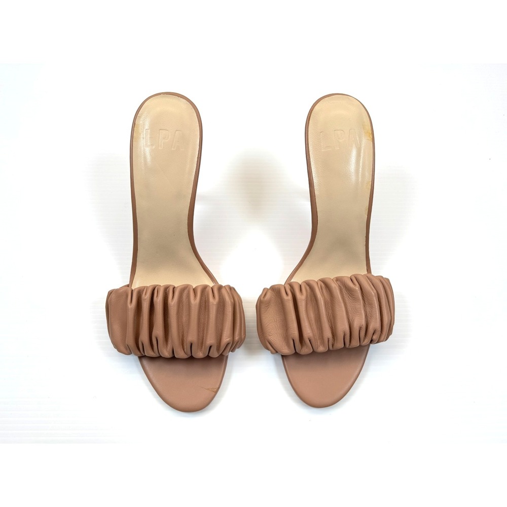 LPA Augstine Slip On Heels Women 8.5 NWOB Ruched Leather Mules Stiletto Beige - Picture 2 of 14